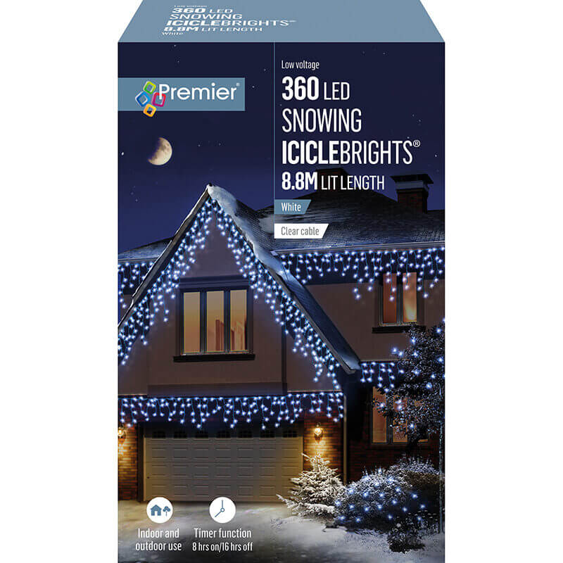 Premier LED WHITE Christmas Outdoor Snowing Icicles Lights hanging Chaser 